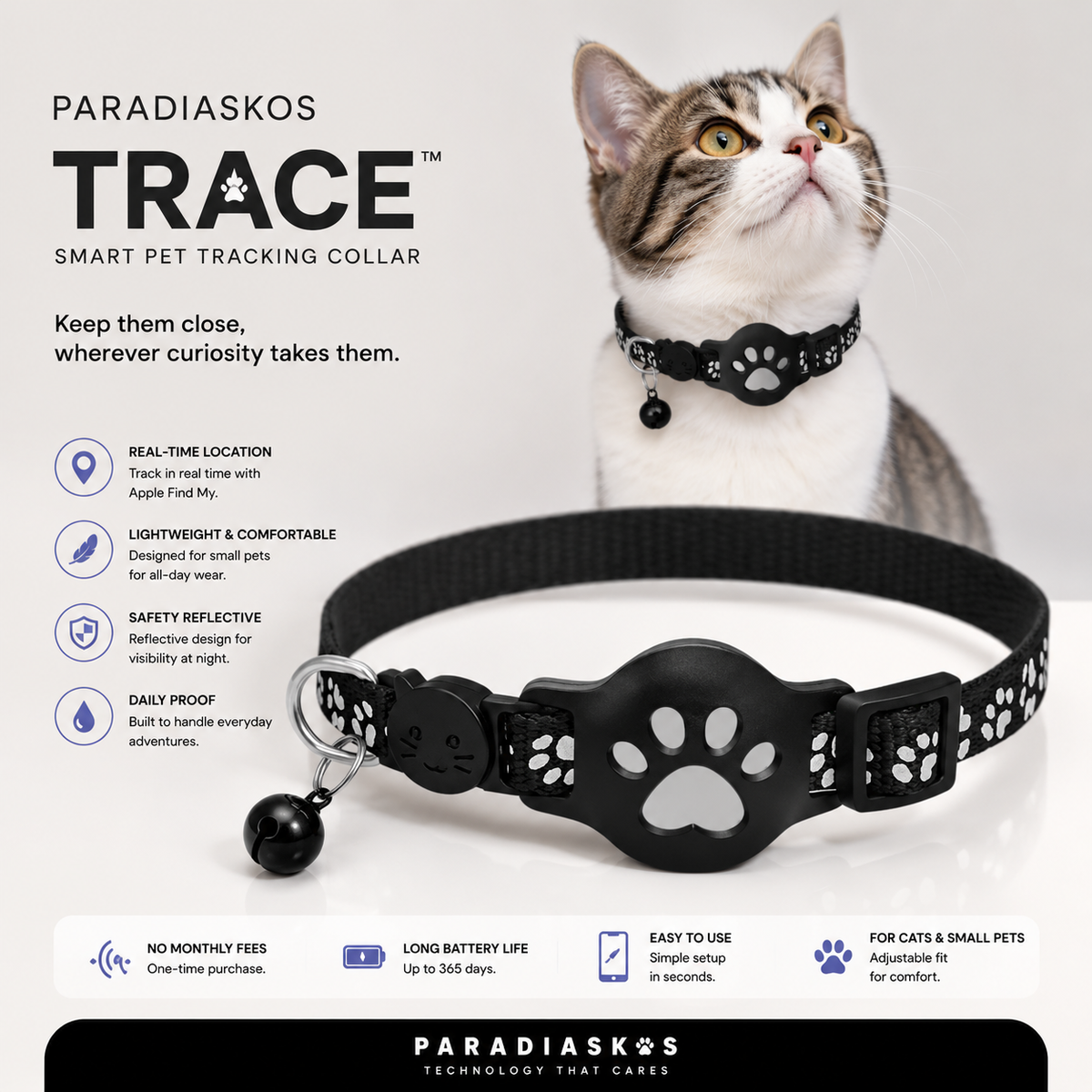 PARADIASKOS TRACE™ — Smart Pet Tracking Collar