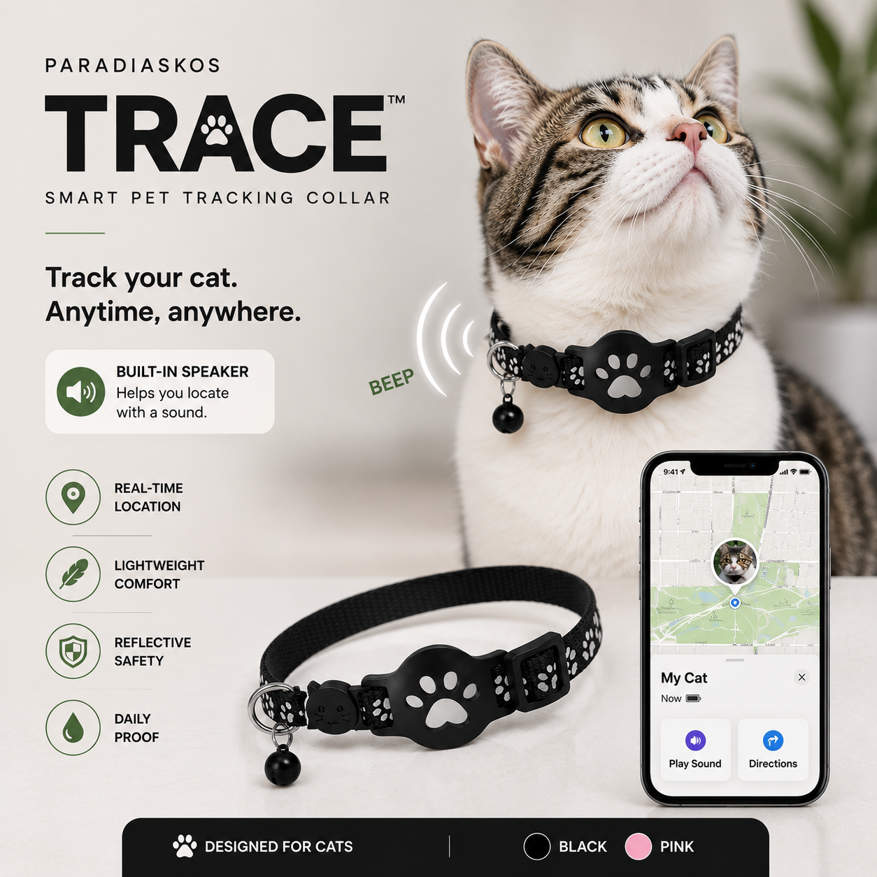 PARADIASKOS TRACE™ — Smart Pet Tracking Collar